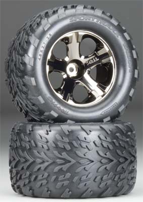 thumbnail interactive-video image 1 of Traxxas Talon 3.8 Tires On Chrome Split Spoke Rims - RC Car Wheel Set 1 of 12
