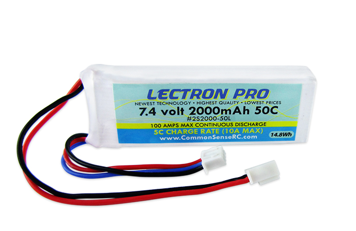 Common Sense RC Lectron Pro 7.4V 2000mAh 50C Lipo Battery with Mini Connector fo