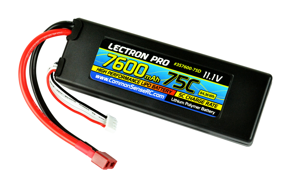 Common Sense RC Lectron Pro 11.1V 7600mAh 75C Hard Case Lipo Battery with Deans-
