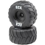 R/L Premounted Tire, Black Whl (2): 1/10 2WD AMP Crush