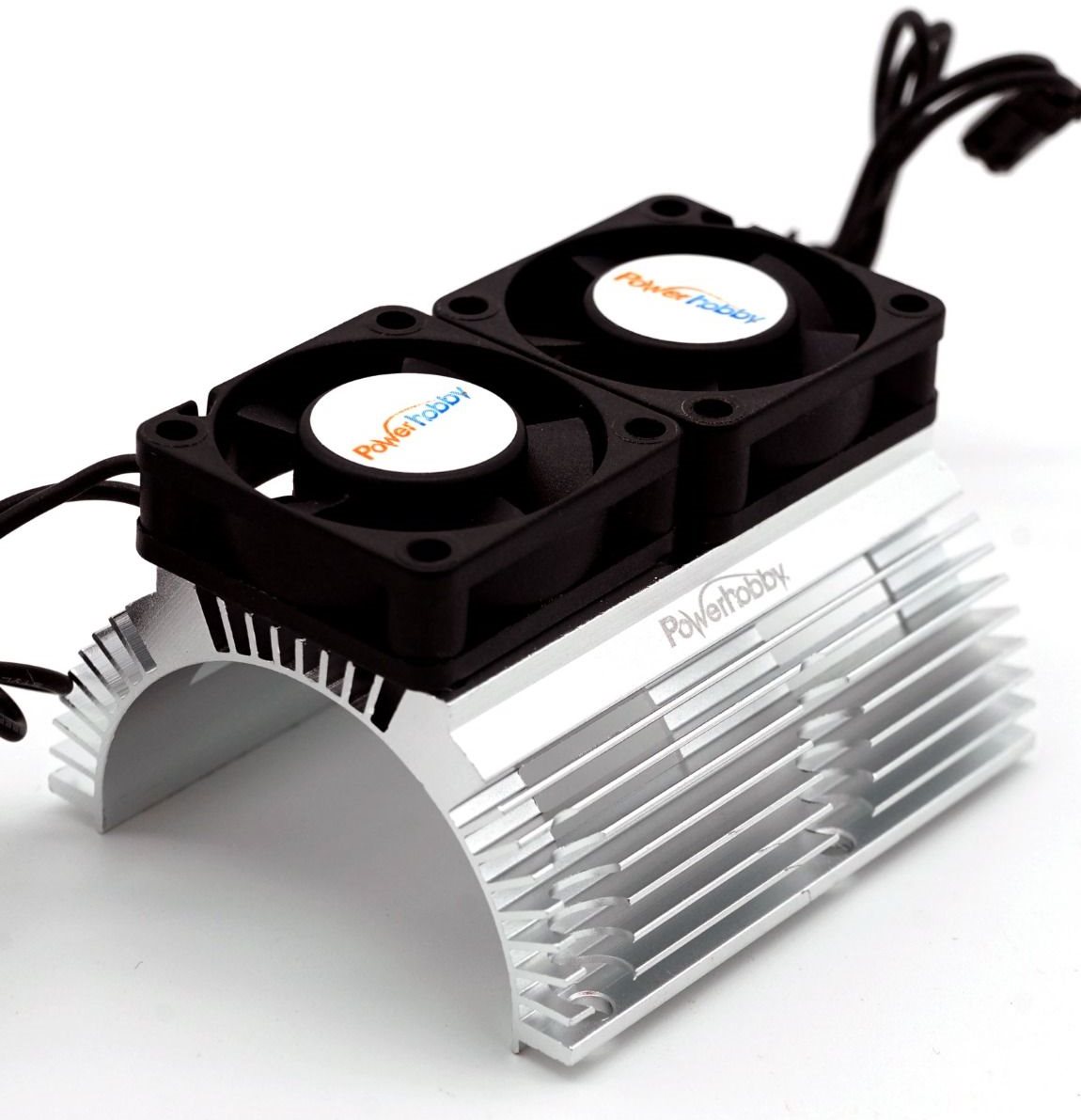 Powerhobby Aluminum Heat Sink With Dual Cooling Fans – Black – Fits Hobbywing 1/8 Motors