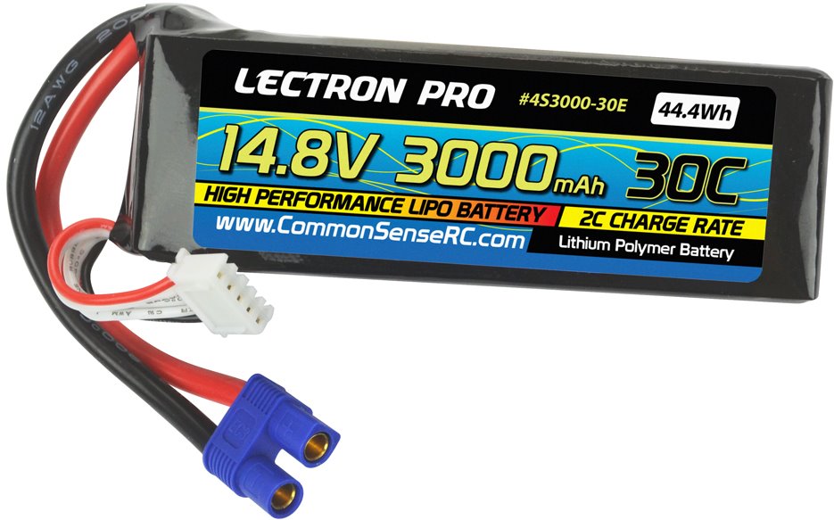 Common Sense RC Lectron Pro 14.8V 3000mAh 30C Lipo Battery with EC3 Connector fo