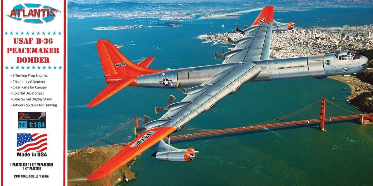 Atlantis Toy and Hobby Inc. 1/184 B-36 Peacemaker Plastic Model Airplane Kit With Swivel Sta