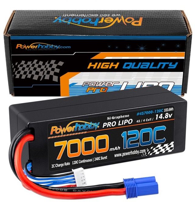 Power Hobby 4S 14.8V 7000Mah 120C Lipo With Ec5 Plug, Hard Case