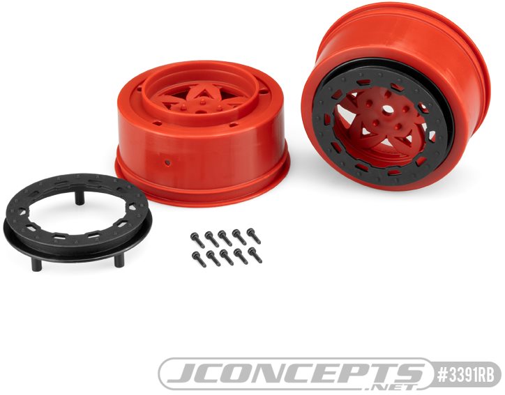 J Concepts Tremor, Slash Rear, Slash 4X4 F&R Wheel - Red Wheel / Black Bead