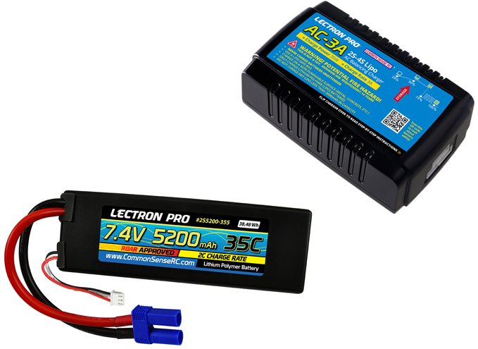 Common Sense RC AC-3A Charger + 1 x 7.4V 5200mah 35C w/ EC5 Connector (#2S5200-3