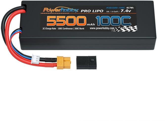 Power Hobby 2S 7.4V 5500Mah 100C Lipo Battery W Xt60 +  Plug Adapter