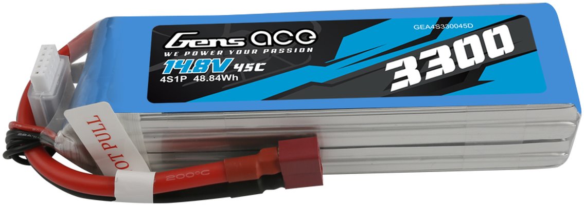 Gens Ace 3300mAh  45C 4S1P 14.8V Lipo Battery Pack with Deans Plug