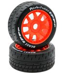 1/8 Gt Beast Belted Mounted Tires, Soft Compound, 17Mm Orange Wh