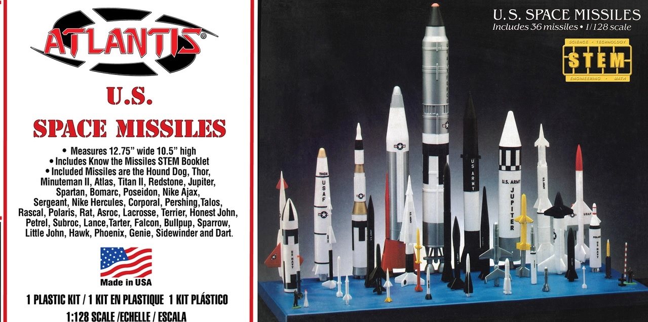 Atlantis Toy and Hobby Inc. 1/128 Scale U.S. Space Missiles Plastic Model Kit (36 Missiles)