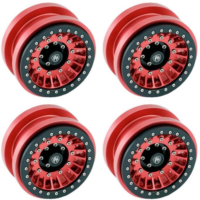 Power Hobby Z1 Axial Scx6 2.9\" Cnc Aluminum Beadlock Wheels, Red (4Pcs)