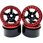 1.9" Aluminum Beadlock Rims (4Pcs) 5 Star, Black With Red Rings