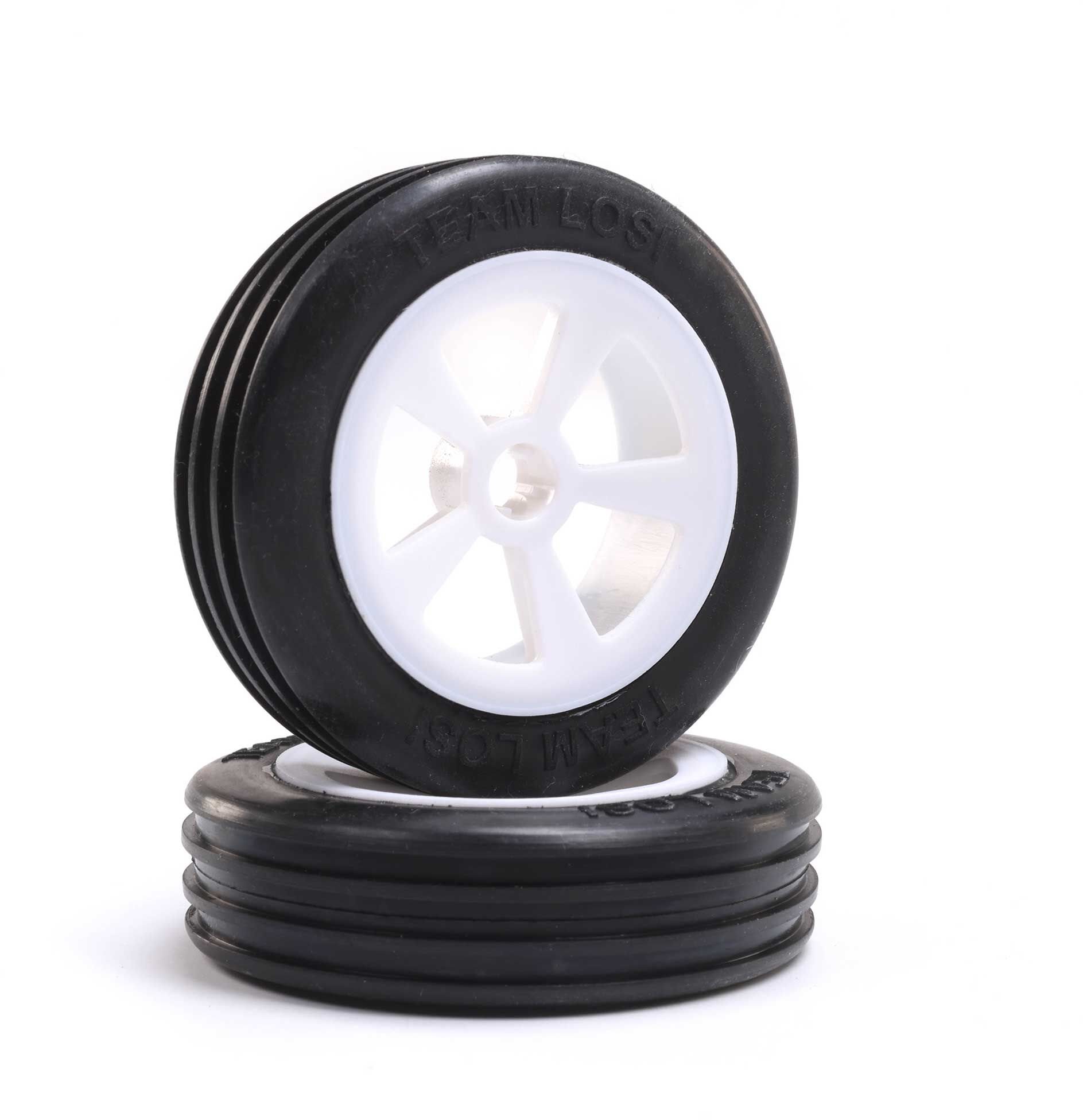 Losi Rib Front Tires, Mounted, White (2): Mini JRX2