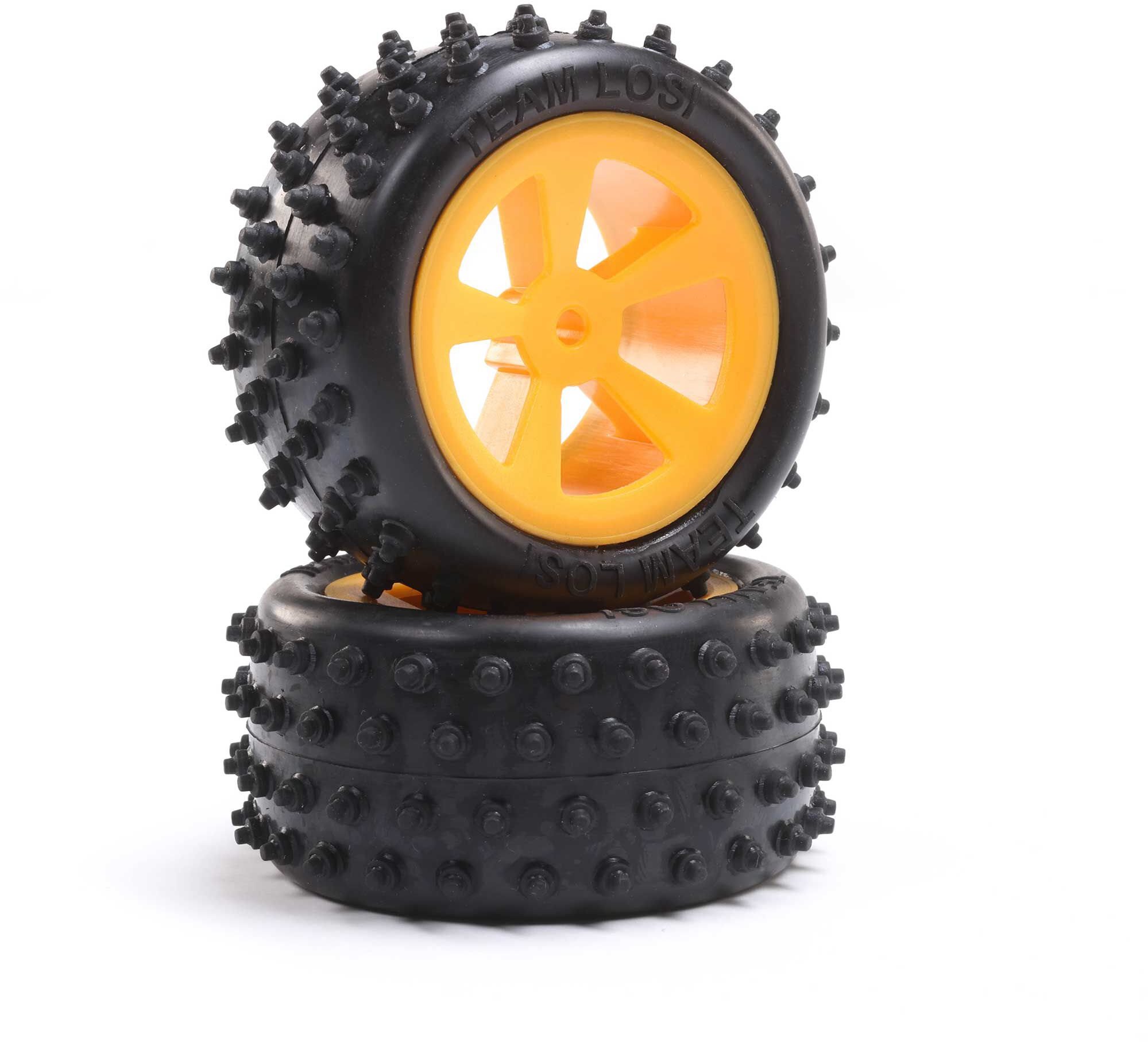 Losi 4 Row Rear Tires, Mounted, Orange (2): Mini JRX2