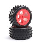 4 Row Rear Tires, Mounted, Red (2): Mini JRX2
