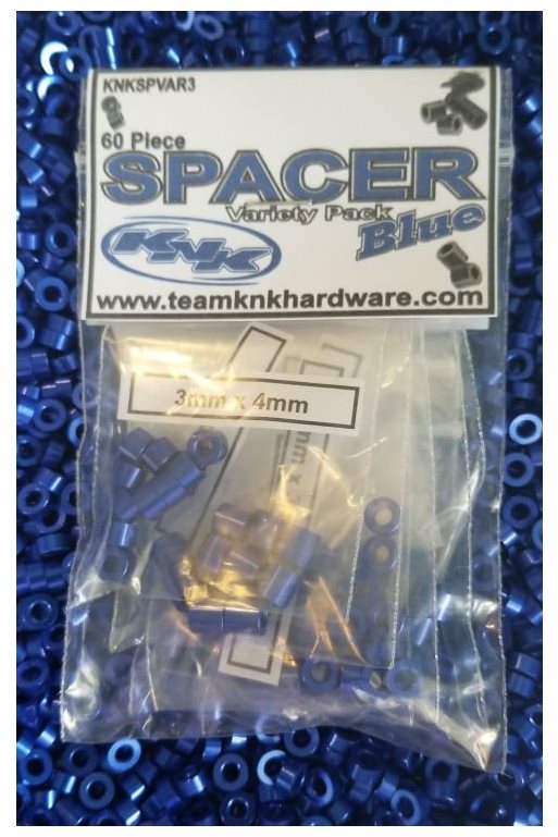 Team KNK 60 Piece 3Mm Aluminum Spacer Variety Pack - Blue