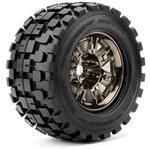 Rythm 1/8 Monster Truck Tires Mounted On Chrome Black Wheels, 0"