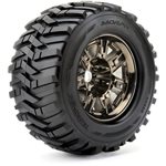 Morph 1/8 Monster Truck Tires Mounted On Chrome Black Wheels, 0"