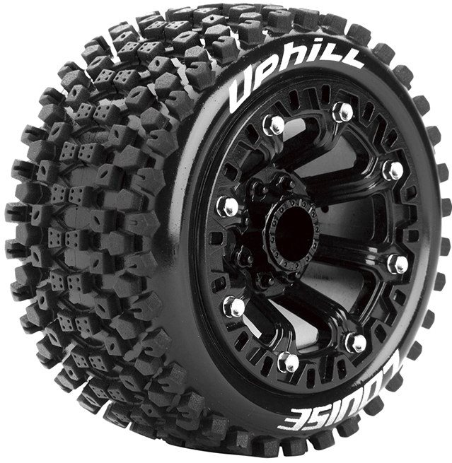 thumbnail image 2 of Morph 1/10 Stadium Truck Tires On Chrome Black Wheels - 0 Offset 12mm Hex (Pair) 2 of 10