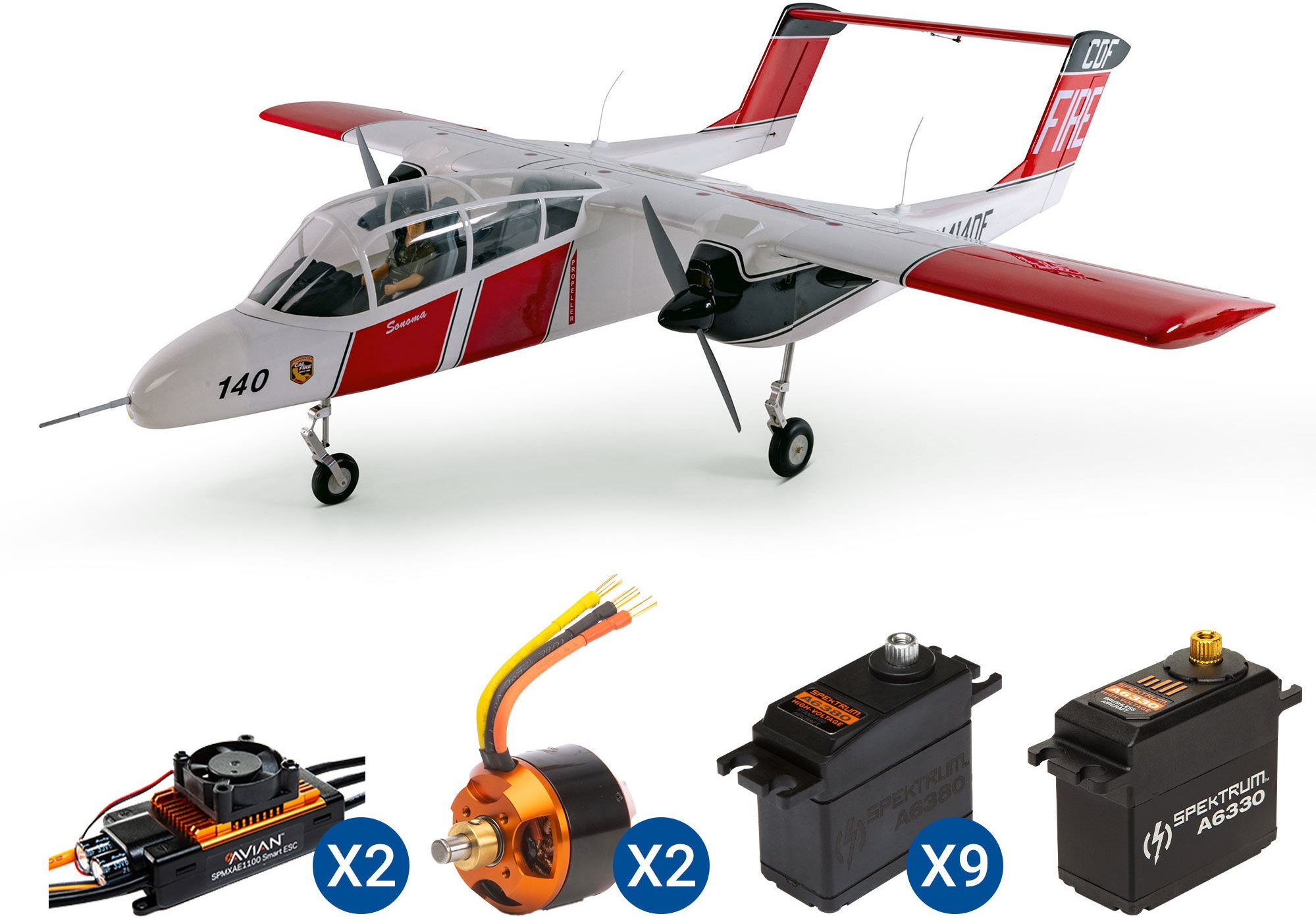 Hangar 9 OV-10 Bronco 20cc ARF with Landing Gear Set, Spektrum Avian Moto
