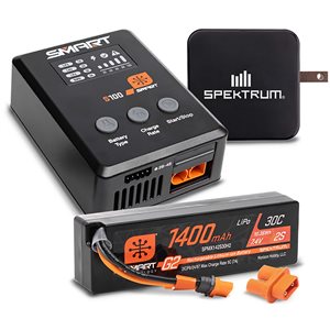 Spektrum Smart Powerstage Surface Bundle: 1400mAh 2S 30C LiPo Battery (IC2) / 100W S100 Charger / 65W Power Supply / Adapter