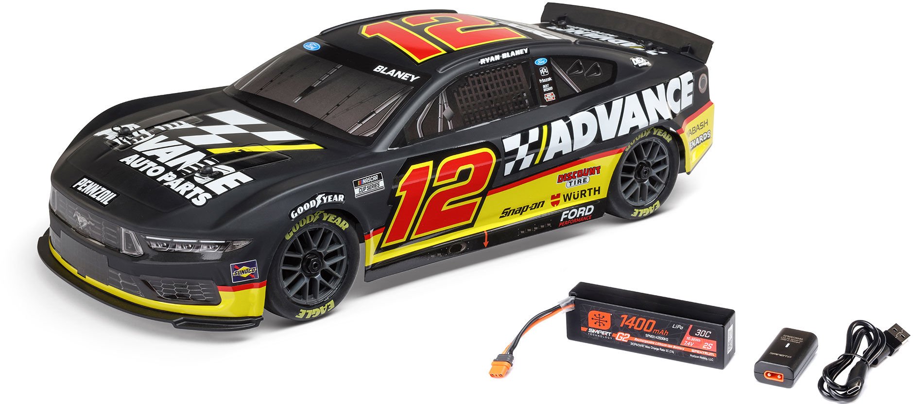 Losi 1/12 NASCAR RC Racecar Ryan Blaney No. 12 Advanced Auto 2025 For