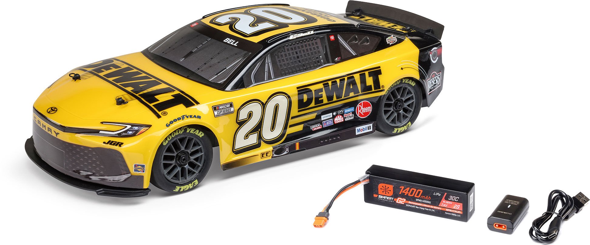Losi 1/12 NASCAR RC Racecar Christopher Bell No. 20 DeWalt 2025 Toyot