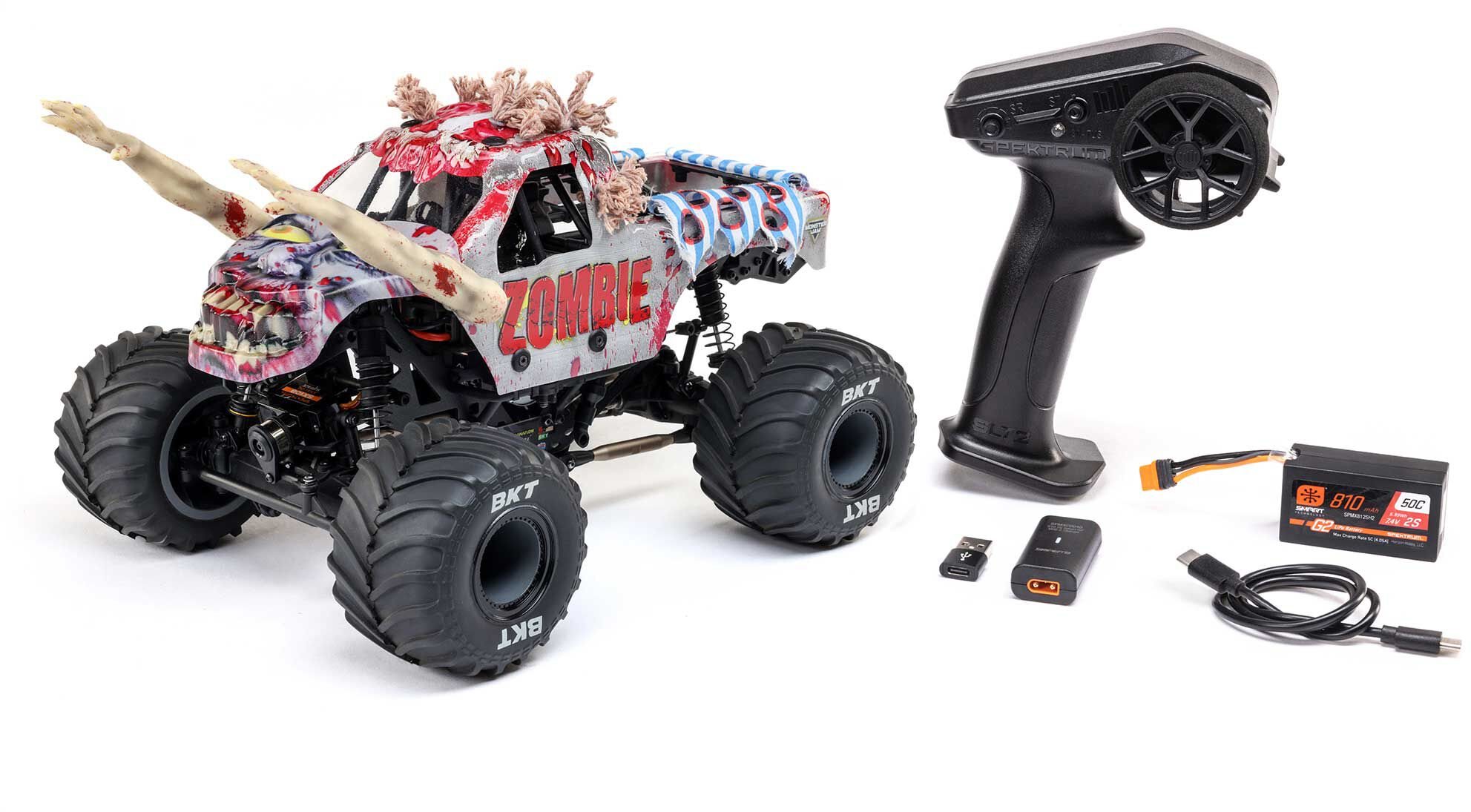Losi 1/18 Mini LMT Zombie 2S 4X4 RTR Brushed Monster Truck (Battery &