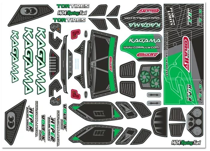 Team Corally Body Decal Sheet, Kagama Xp 6S, Pre-Cut, Green Color, 1Pc