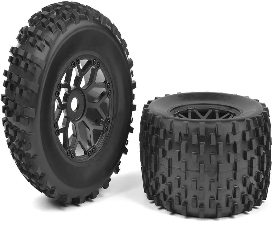Team Corally Off-Road 1/8 Monster Truck Tires - Gripper - Glued On Black Rims, 1 Pair: Kagama, Punisher, Kronos,