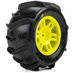 Proline 1/16 Dumont Front/Rear Paddle Tires Mounted 12mm Yellow Split Six (2): ARRMA MINI KRATON