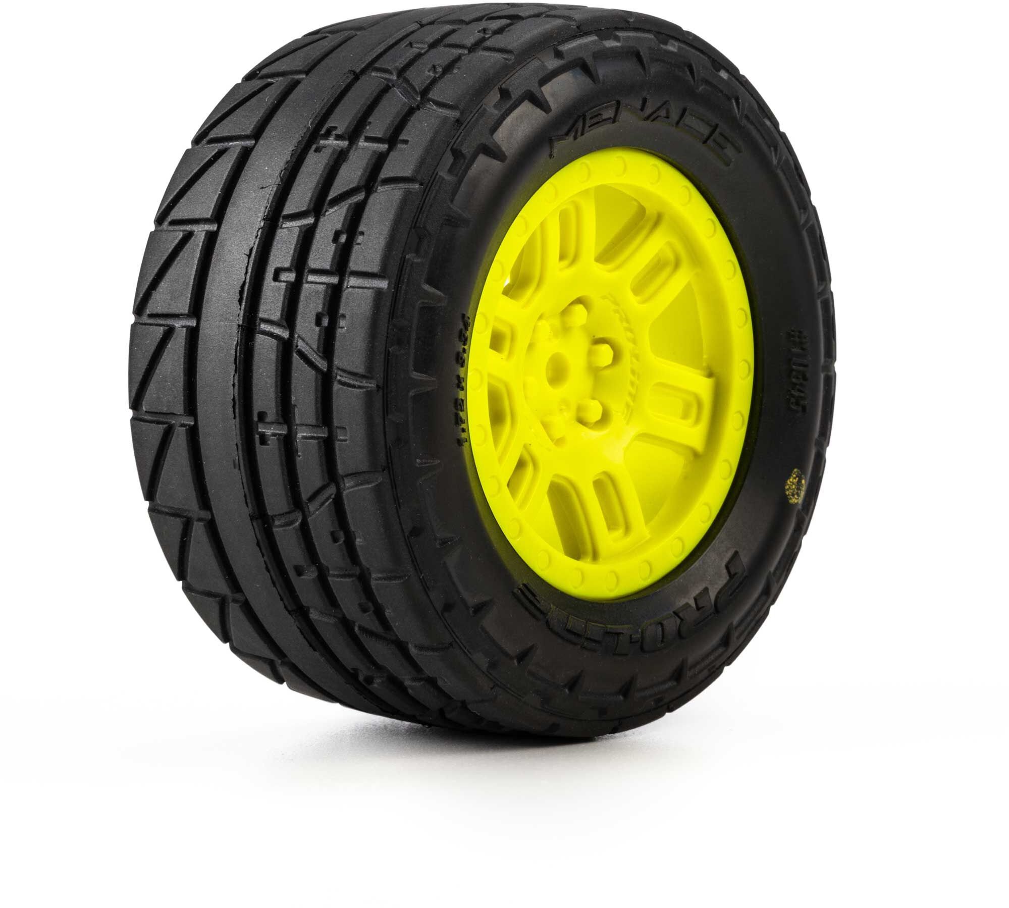 Proline 1/16 Menace Front/Rear Street Tires Mounted 12mm Yellow Split Six (2): ARRMA MINI KRATON