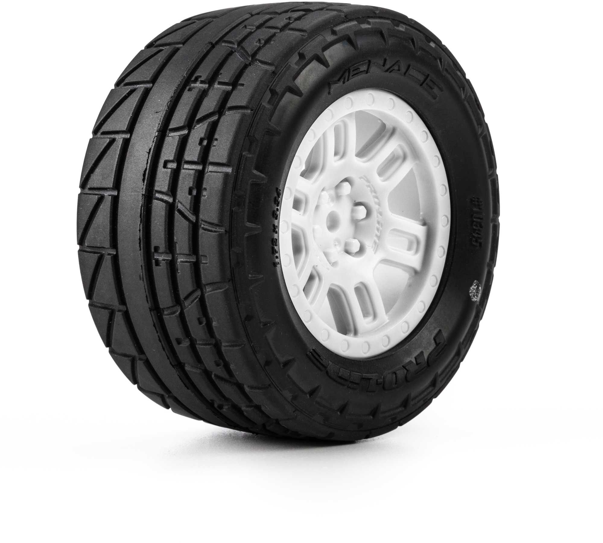 Proline 1/16 Menace Front/Rear Street Tires Mounted 12mm White Split Six (2): ARRMA MINI KRATON