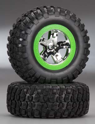 Traxxas Tires/Wheels SCT Chrome Green Beadlock 4WD Fr/Re
